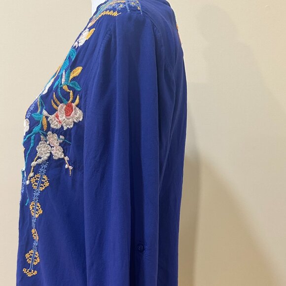 ANTHROPOLOGIE LUNA MOON Floral Embroidered Boho Tunic Royal Blue Sz S - Picture 10 of 14